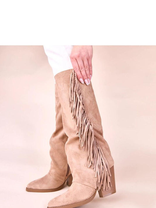 Cizme cu toc Solea, Model 221045, Bej - material piele artificiala piele  Footbed pânză  Înălţimea carâmbului 34 cm Înălţimea tocului 8 cm