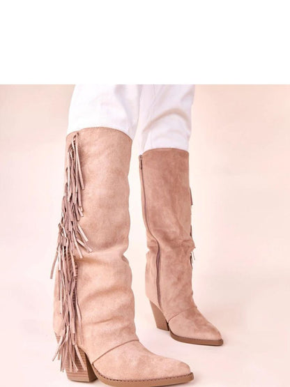 Cizme cu toc Solea, Model 221045, Bej - material piele artificiala piele  Footbed pânză  Înălţimea carâmbului 34 cm Înălţimea tocului 8 cm