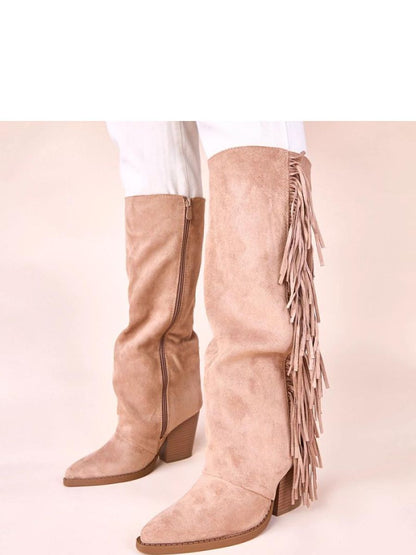 Cizme cu toc Solea, Model 221045, Bej - material piele artificiala piele  Footbed pânză  Înălţimea carâmbului 34 cm Înălţimea tocului 8 cm