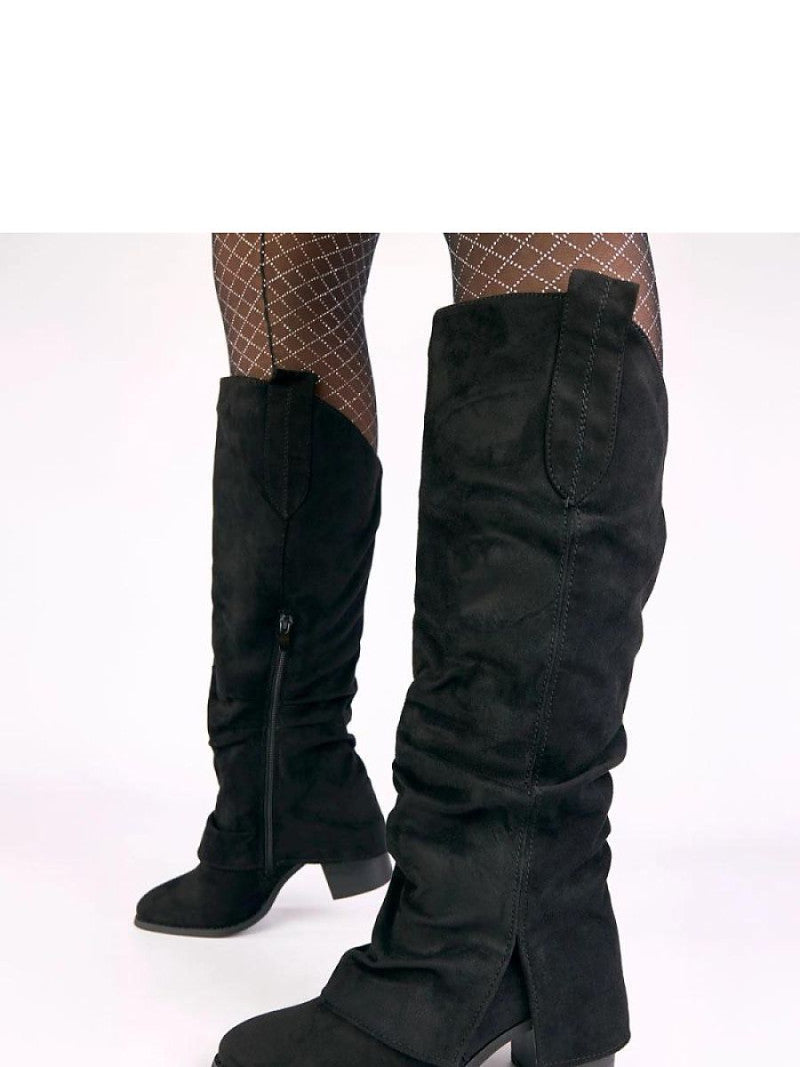 Cizme cu toc Solea, Model 221633, Negru - material piele artificiala piele  Footbed pânză  Înălţimea carâmbului 39 cm Înălţimea tocului 7 cm