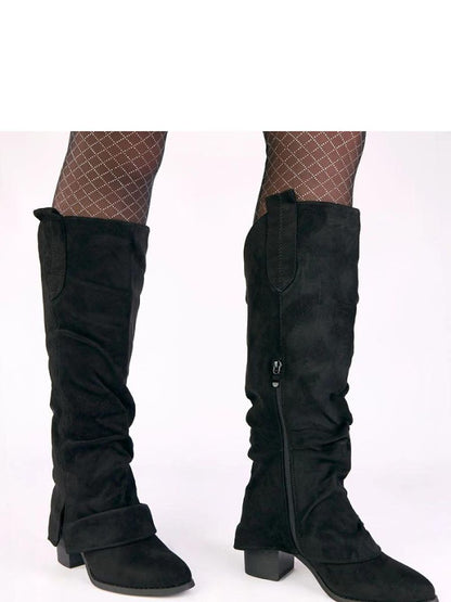 Cizme cu toc Solea, Model 221633, Negru - material piele artificiala piele  Footbed pânză  Înălţimea carâmbului 39 cm Înălţimea tocului 7 cm