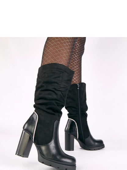 Cizme cu toc Solea, Model 221654, Negru - material piele artificiala piele  Footbed pânză  Înălţimea carâmbului 26 cm Înălţimea tocului 9 cm