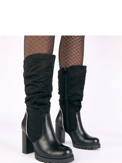 Cizme cu toc Solea, Model 221654, Negru - material piele artificiala piele  Footbed pânză  Înălţimea carâmbului 26 cm Înălţimea tocului 9 cm