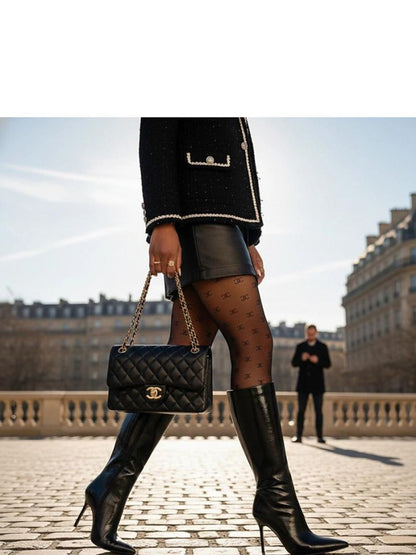 Cizme cu toc Solea, Model 221674, Negru - material imitație de piele  Footbed pânză  Înălţimea carâmbului 32 cm Înălţimea tocului 10 cm