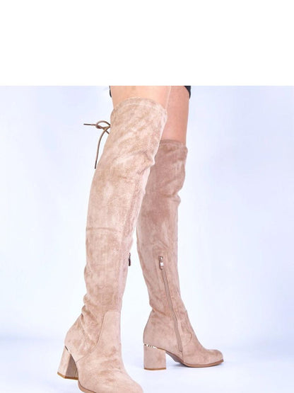 Cizme cu toc Solea, Model 222031, Bej - material pânză  Footbed pânză  Înălţimea carâmbului 56 cm Înălţimea tocului 7 cm