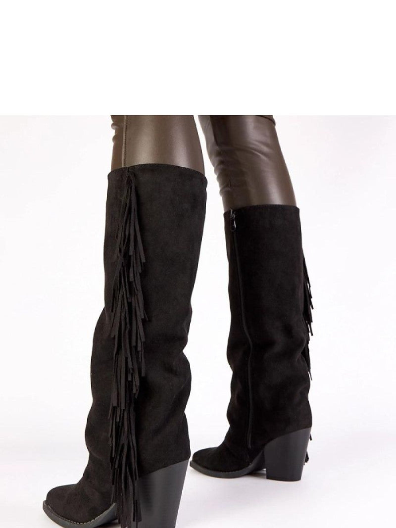 Cizme cu toc Solea, Model 222054, Negru - material piele artificiala piele  Footbed pânză  Înălţimea carâmbului 34 cm Înălţimea tocului 8 cm