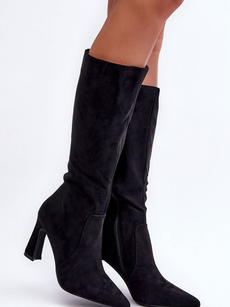 Cizme cu toc Step in style, Model 184041, Negru - material piele artificiala piele  Footbed imitație de piele  Înălţimea carâmbului 34 cm Înălţimea tocului 9 cm