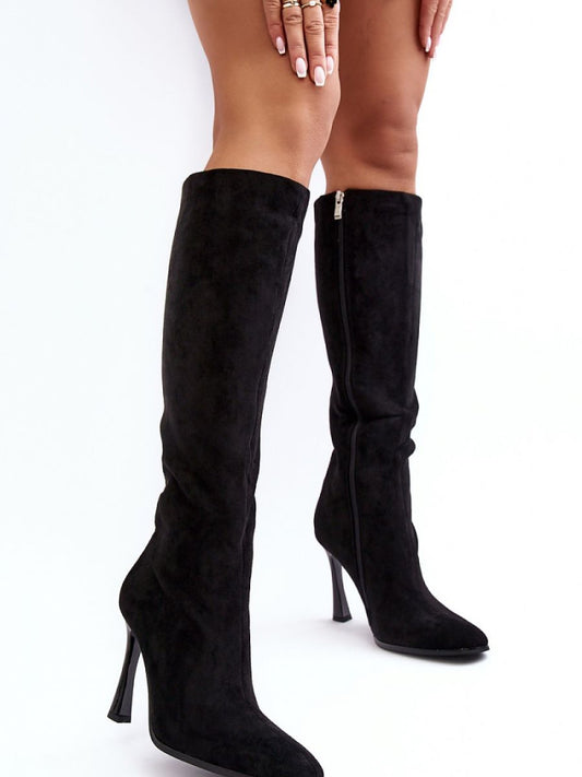 Cizme cu toc Step in style, Model 188529, Negru - material piele artificiala piele  Căptușeală pătură de pantofi  Footbed pătură de pantofi  Înălţimea carâmbului 41 cm Înălţimea tocului 10.5 cm