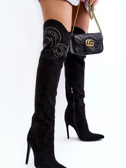 Cizme cu toc Step in style, Model 188715, Negru - material piele artificiala piele  Căptușeală pătură de pantofi  Footbed pătură de pantofi  Înălţimea carâmbului 57 cm Înălţimea tocului 11.5 cm