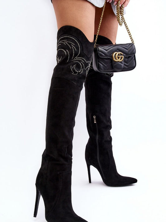 Cizme cu toc Step in style, Model 188715, Negru - material piele artificiala piele  Căptușeală pătură de pantofi  Footbed pătură de pantofi  Înălţimea carâmbului 57 cm Înălţimea tocului 11.5 cm