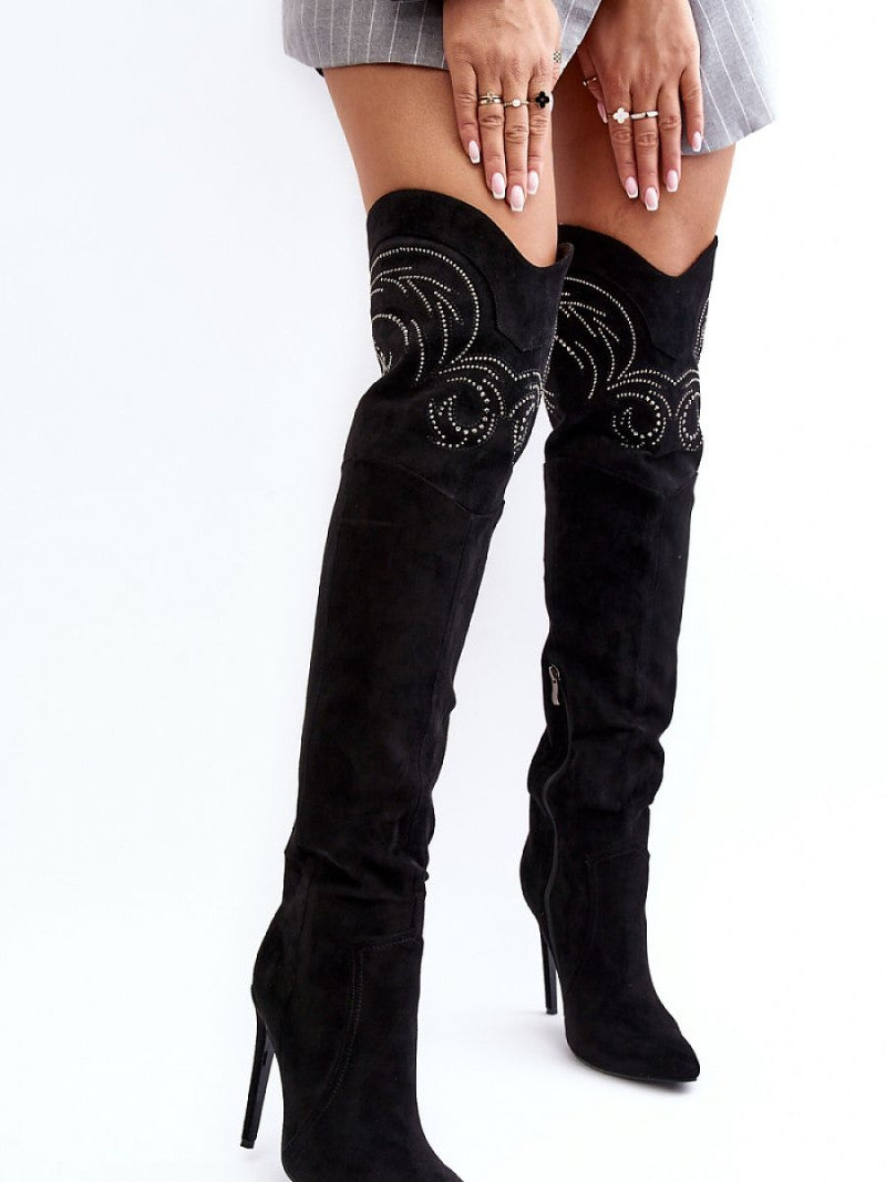 Cizme cu toc Step in style, Model 188715, Negru - material piele artificiala piele  Căptușeală pătură de pantofi  Footbed pătură de pantofi  Înălţimea carâmbului 57 cm Înălţimea tocului 11.5 cm