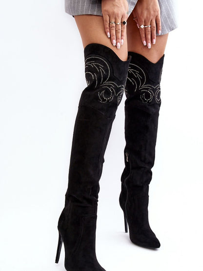 Cizme cu toc Step in style, Model 188715, Negru - material piele artificiala piele  Căptușeală pătură de pantofi  Footbed pătură de pantofi  Înălţimea carâmbului 57 cm Înălţimea tocului 11.5 cm