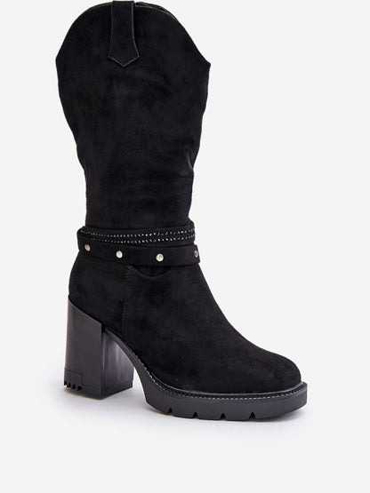 Cizme cu toc Step in style, Model 201023, Negru - material piele artificiala piele  Căptușeală pătură de pantofi  Footbed pătură de pantofi  Înălţimea carâmbului 31 cm Înălţimea tocului 9 cm