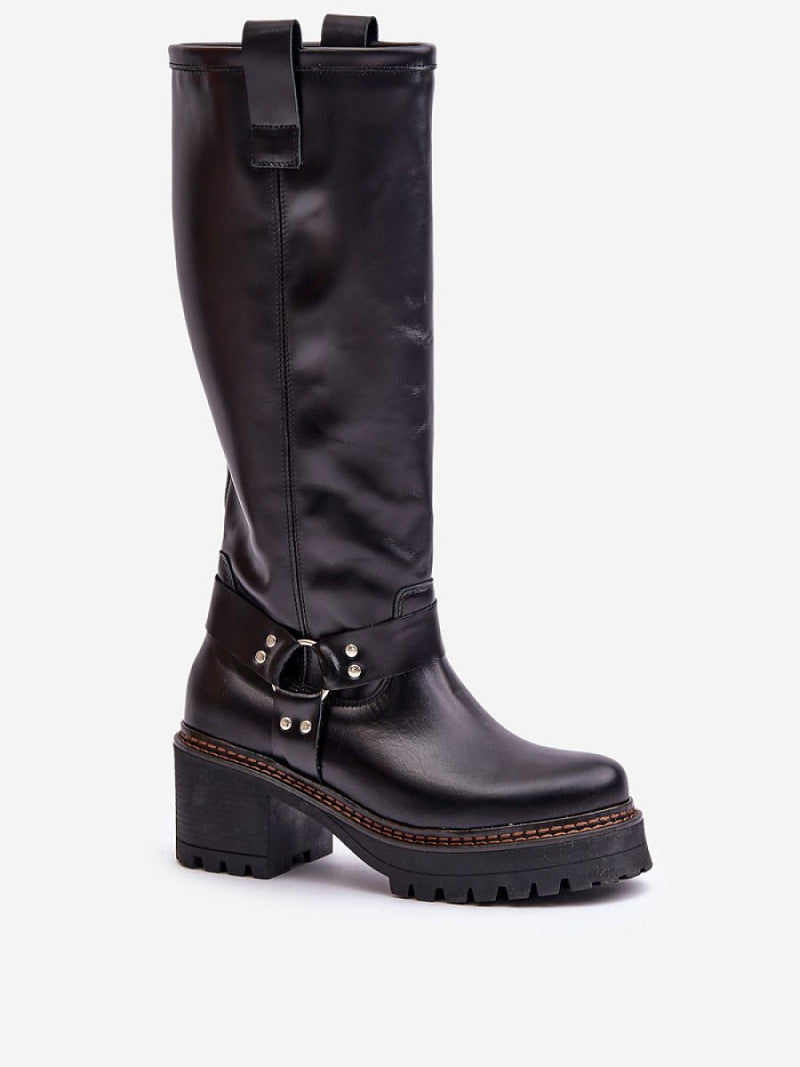 Cizme cu toc Step in style, Model 201305, Negru - material piele naturala  Footbed piele naturala  Înălţimea carâmbului 38 cm Înălţimea tocului 7 cm