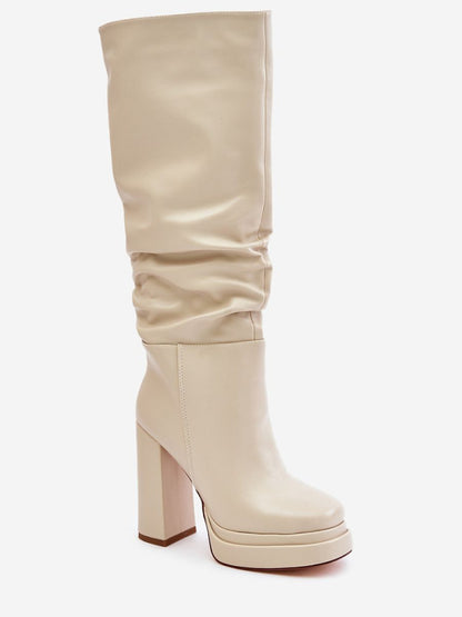 Cizme cu toc Step in style, Model 202603, Bej - material imitație de piele  Căptușeală pătură de pantofi  Footbed pătură de pantofi  Înălţimea carâmbului 42 cm Înălţimea tocului 12.5 cm Înălţimea platformei 3.5 cm