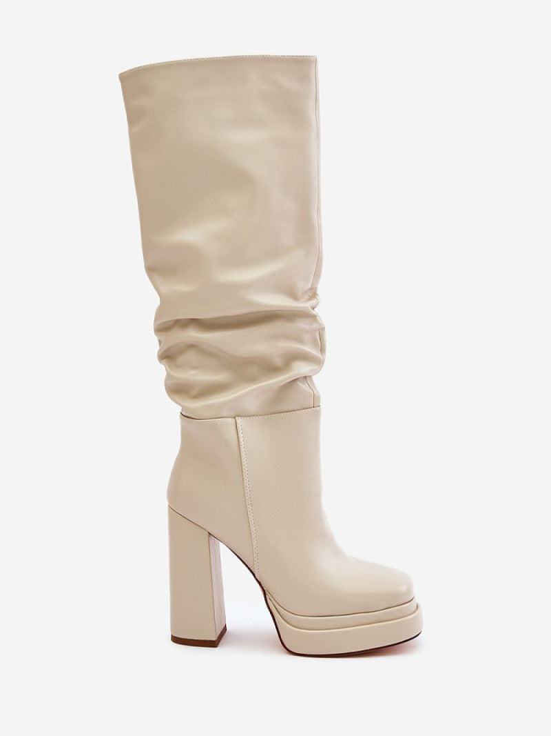 Cizme cu toc Step in style, Model 202603, Bej - material imitație de piele  Căptușeală pătură de pantofi  Footbed pătură de pantofi  Înălţimea carâmbului 42 cm Înălţimea tocului 12.5 cm Înălţimea platformei 3.5 cm