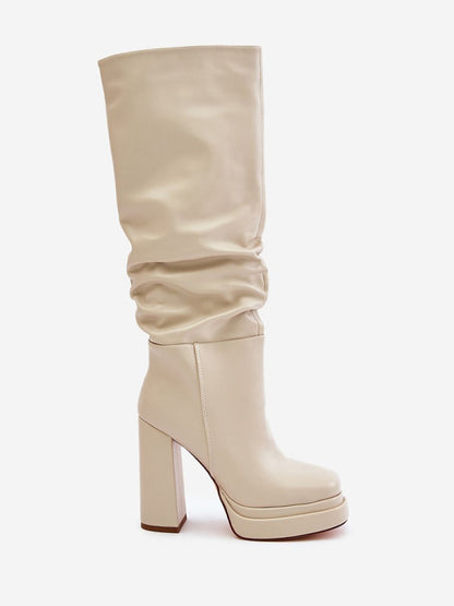 Cizme cu toc Step in style, Model 202603, Bej - material imitație de piele  Căptușeală pătură de pantofi  Footbed pătură de pantofi  Înălţimea carâmbului 42 cm Înălţimea tocului 12.5 cm Înălţimea platformei 3.5 cm