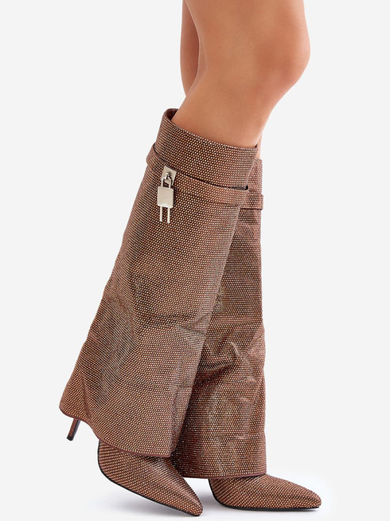 Cizme cu toc Step in style, Model 202721, Maro - material pânză  Căptușeală pătură de pantofi  Footbed pătură de pantofi  Înălţimea carâmbului 37 cm Înălţimea tocului 12 cm