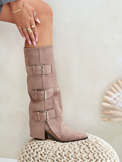 Cizme cu toc Step in style, Model 203505, Bej - material piele artificiala piele  Căptușeală pătură de pantofi  Footbed pătură de pantofi  Înălţimea carâmbului 36.5 cm Înălţimea tocului 6 cm