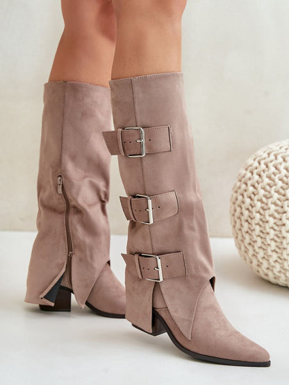 Cizme cu toc Step in style, Model 203505, Bej - material piele artificiala piele  Căptușeală pătură de pantofi  Footbed pătură de pantofi  Înălţimea carâmbului 36.5 cm Înălţimea tocului 6 cm