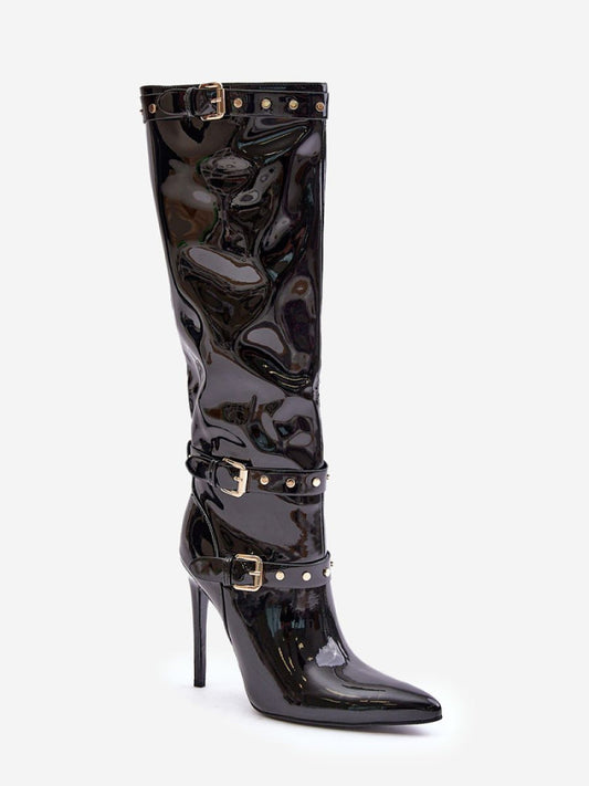 Cizme cu toc Step in style, Model 203520, Negru - material imitație de piele  Căptușeală pătură de pantofi  Footbed pătură de pantofi  Înălţimea carâmbului 39 cm Înălţimea tocului 11.5 cm