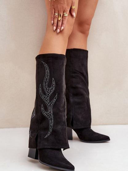 Cizme cu toc Step in style, Model 204656, Negru - material piele artificiala piele  Footbed pânză  Înălţimea carâmbului 35.5 cm Înălţimea tocului 8.5 cm