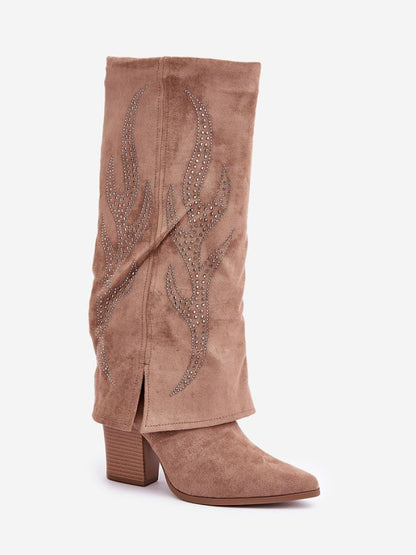 Cizme cu toc Step in style, Model 204657, Bej - material piele artificiala piele  Footbed pânză  Înălţimea carâmbului 35.5 cm Înălţimea tocului 8.5 cm