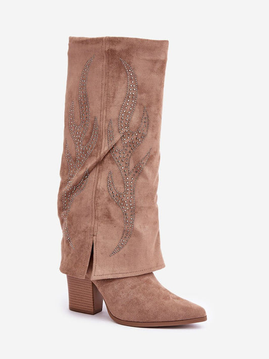 Cizme cu toc Step in style, Model 204657, Bej - material piele artificiala piele  Footbed pânză  Înălţimea carâmbului 35.5 cm Înălţimea tocului 8.5 cm