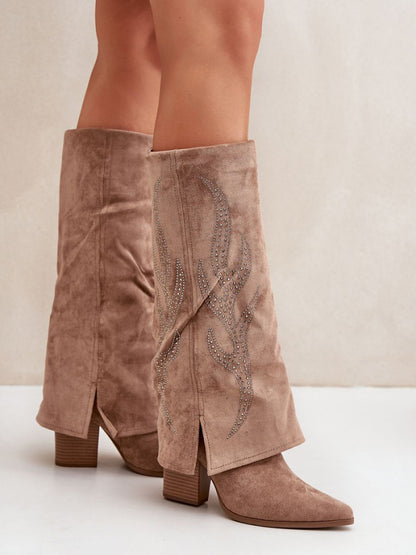 Cizme cu toc Step in style, Model 204657, Bej - material piele artificiala piele  Footbed pânză  Înălţimea carâmbului 35.5 cm Înălţimea tocului 8.5 cm