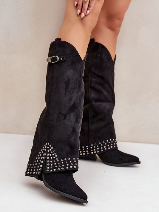 Cizme cu toc Step in style, Model 204658, Negru - material piele artificiala piele  Căptușeală pânză  Footbed pânză  Înălţimea carâmbului 40 cm Înălţimea tocului 7 cm