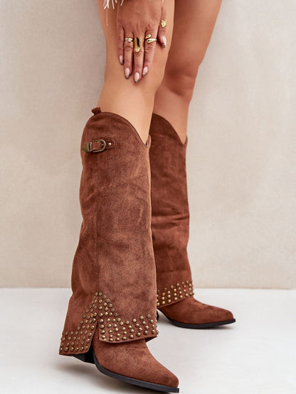 Cizme cu toc Step in style, Model 204659, Maro - material piele artificiala piele  Căptușeală pânză  Footbed pânză  Înălţimea carâmbului 40 cm Înălţimea tocului 7 cm