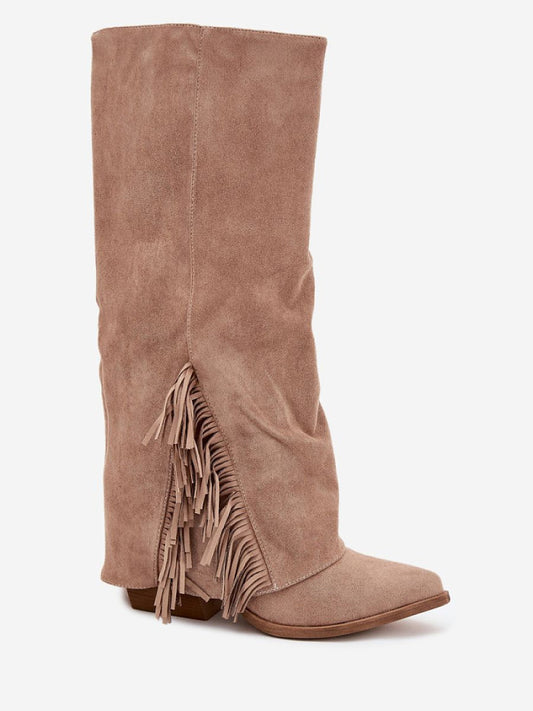 Cizme cu toc Step in style, Model 216793, Bej - material piele artificiala piele  Căptușeală pânză  Footbed pânză  Înălţimea carâmbului 37 cm Înălţimea tocului 7 cm