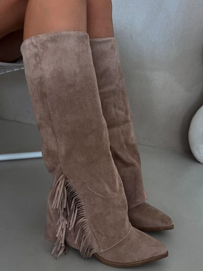 Cizme cu toc Step in style, Model 216793, Bej - material piele artificiala piele  Căptușeală pânză  Footbed pânză  Înălţimea carâmbului 37 cm Înălţimea tocului 7 cm