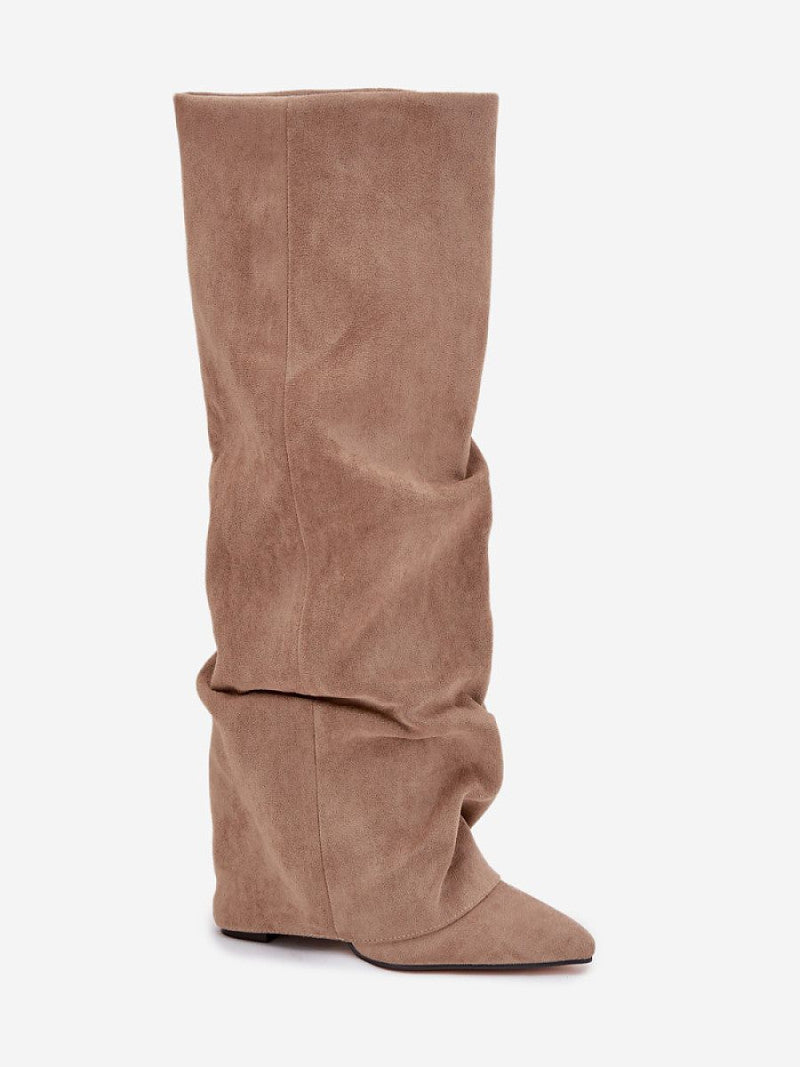 Cizme cu toc Step in style, Model 216987, Bej - material piele artificiala piele  Căptușeală pătură de pantofi  Footbed pătură de pantofi  Înălţimea carâmbului 39 cm Înălţimea tocului 11 cm