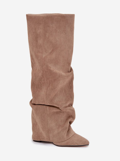 Cizme cu toc Step in style, Model 216987, Bej - material piele artificiala piele  Căptușeală pătură de pantofi  Footbed pătură de pantofi  Înălţimea carâmbului 39 cm Înălţimea tocului 11 cm