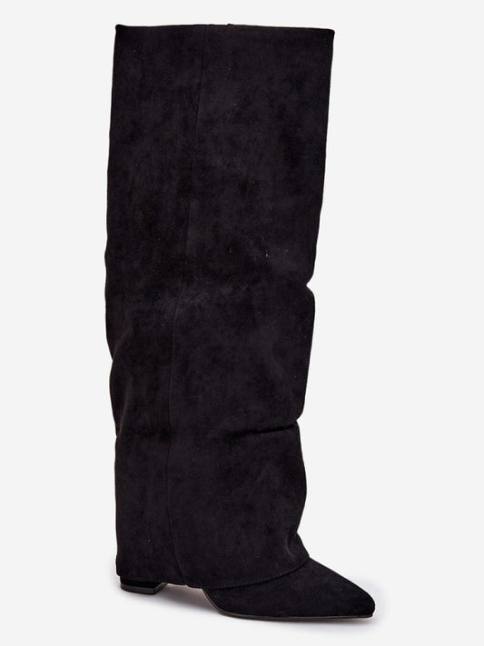 Cizme cu toc Step in style, Model 216989, Negru - material piele artificiala piele  Căptușeală pătură de pantofi  Footbed pătură de pantofi  Înălţimea carâmbului 39 cm Înălţimea tocului 11 cm