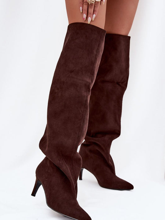 Cizme cu toc Step in style, Model 216996, Maro - material piele artificiala piele  Căptușeală pânză  Footbed pătură de pantofi  Înălţimea carâmbului 57 cm Înălţimea tocului 7 cm