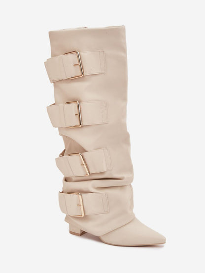 Cizme cu toc Step in style, Model 217202, Bej - material imitație de piele  Footbed pânză  Înălţimea carâmbului 38 cm Înălţimea tocului 10 cm