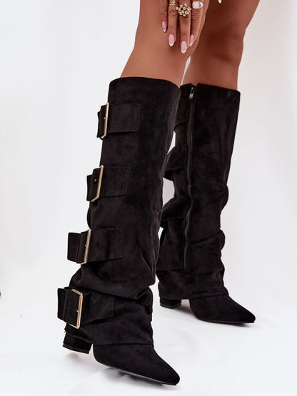 Cizme cu toc Step in style, Model 217203, Negru - material piele artificiala piele  Footbed pânză  Înălţimea carâmbului 38 cm Înălţimea tocului 10 cm