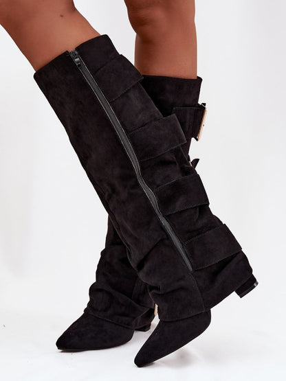 Cizme cu toc Step in style, Model 217203, Negru - material piele artificiala piele  Footbed pânză  Înălţimea carâmbului 38 cm Înălţimea tocului 10 cm