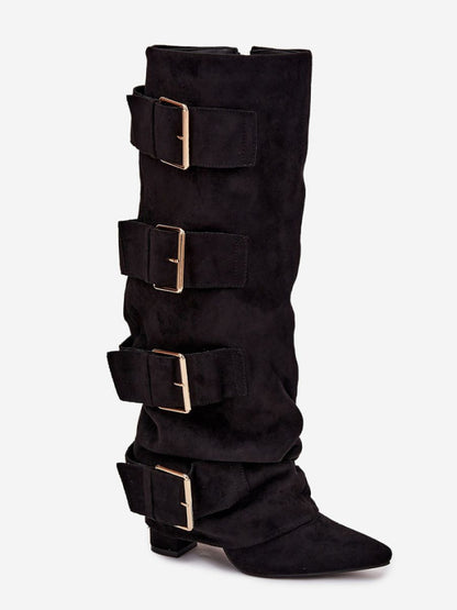 Cizme cu toc Step in style, Model 217203, Negru - material piele artificiala piele  Footbed pânză  Înălţimea carâmbului 38 cm Înălţimea tocului 10 cm