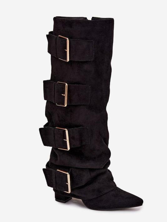 Cizme cu toc Step in style, Model 217203, Negru - material piele artificiala piele  Footbed pânză  Înălţimea carâmbului 38 cm Înălţimea tocului 10 cm