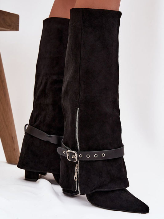 Cizme cu toc Step in style, Model 217211, Negru - material piele artificiala piele  Footbed imitație de piele  Înălţimea carâmbului 39.5 cm Înălţimea tocului 10 cm