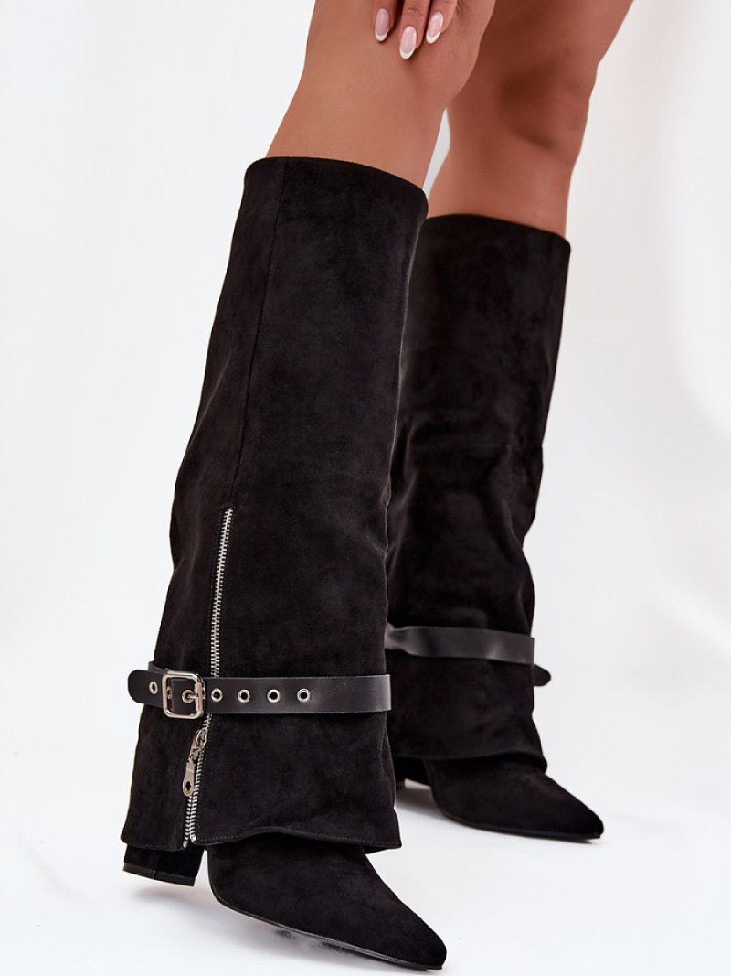 Cizme cu toc Step in style, Model 217211, Negru - material piele artificiala piele  Footbed imitație de piele  Înălţimea carâmbului 39.5 cm Înălţimea tocului 10 cm