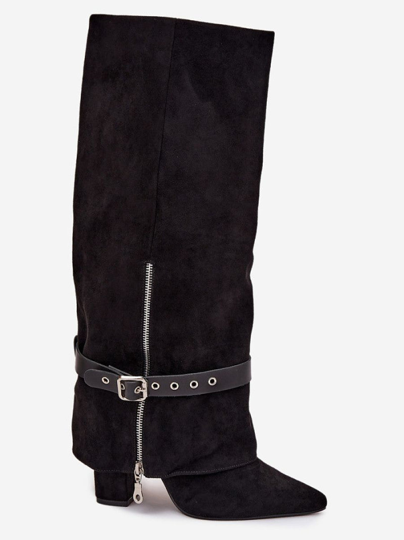 Cizme cu toc Step in style, Model 217211, Negru - material piele artificiala piele  Footbed imitație de piele  Înălţimea carâmbului 39.5 cm Înălţimea tocului 10 cm