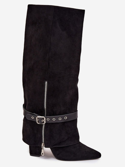 Cizme cu toc Step in style, Model 217211, Negru - material piele artificiala piele  Footbed imitație de piele  Înălţimea carâmbului 39.5 cm Înălţimea tocului 10 cm