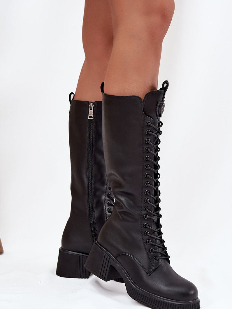 Cizme cu toc Step in style, Model 217765, Negru - material piele naturala  Căptușeală pătură de pantofi  Footbed pătură de pantofi  Înălţimea carâmbului 34 cm Înălţimea tocului 6 cm