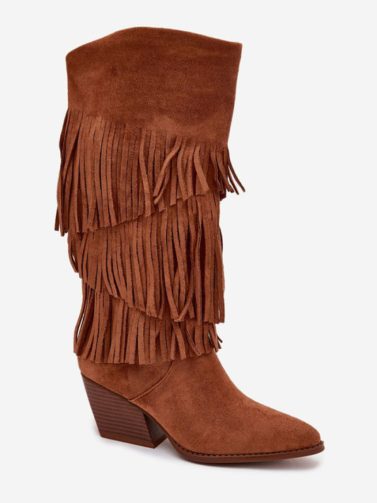 Cizme cu toc Step in style, Model 217823, Maro - material piele artificiala piele  Căptușeală pătură de pantofi  Footbed pătură de pantofi  Înălţimea carâmbului 32 cm Înălţimea tocului 7 cm