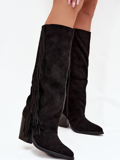 Cizme cu toc Step in style, Model 218092, Negru - material piele artificiala piele  Footbed pânză  Înălţimea carâmbului 36 cm Înălţimea tocului 8.5 cm