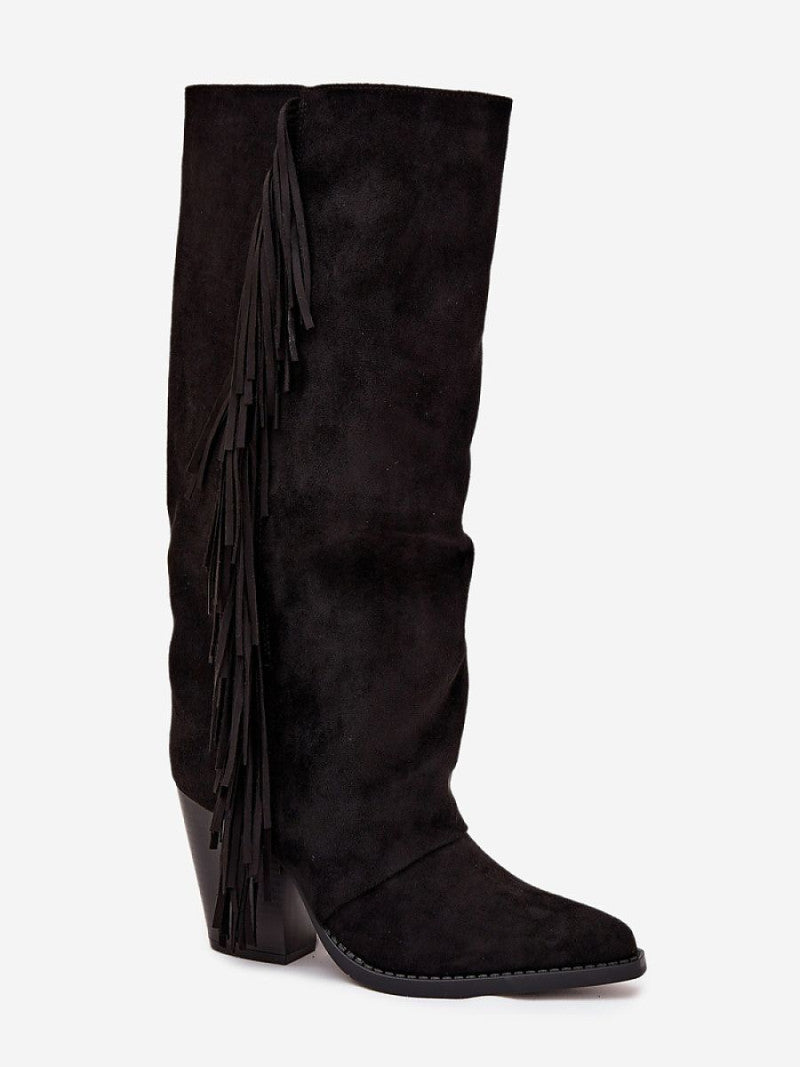 Cizme cu toc Step in style, Model 218092, Negru - material piele artificiala piele  Footbed pânză  Înălţimea carâmbului 36 cm Înălţimea tocului 8.5 cm